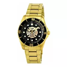 Reloj Dorado Aqua Force Firefighter Con Esfera Negra De 47 M