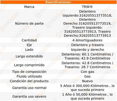 Kit 4 Amortiguadores Gas Honda Odyssey 99/04 Trw Foto 2