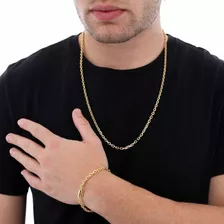 Correntinha Masculina E Pulseira Moeda Antiga Banhada A Ouro Cor Dourado