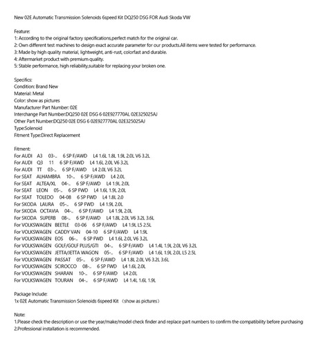 02e Kit Solenoides Transmisin Automtica Para Audi Skoda Vw Foto 8