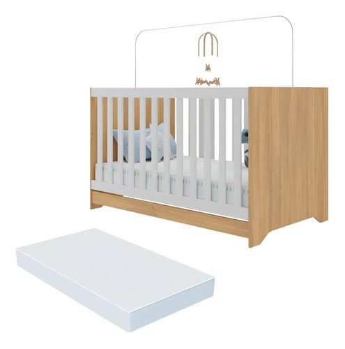 Berço Americano 3x1 Com Colchão Incluso Multimóveis Mp0527pa Madeirado/branco