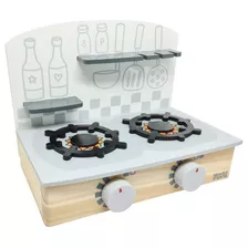 Cooktop Infantil Em Madeira Fogão De Brinquedo Cinza Newart