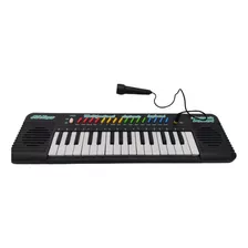 Teclado Preto Infantil Musical Com Microfone E Som