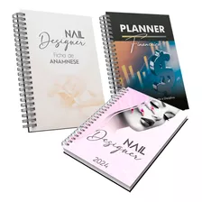 Kit Agenda Designer Unhas, Anamnese A5 Planner Financeiro