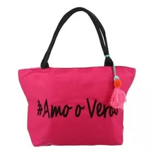 Bolsa Saco Feminina De Praia Moda Amo Verão Ecobag Cor Rosa