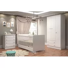 Jogo Quarto De Bebê Dormitório Com Berço Cômoda Roupeiro