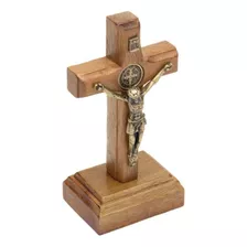 Crucifixo Madeira Tradicional 07cm C/ São Bento Ouro Velho Cor Marrom