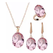 Conjunto Joyas Cristal Rosado Elegante Regalo Mujer Mamá