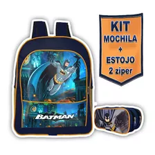 Kit Mochila Escolar Estojo Batman 2zp