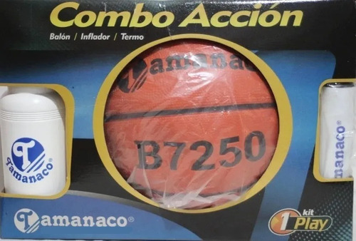 Combo Balón De Basket Inflador Y Termo Tamanaco L3o