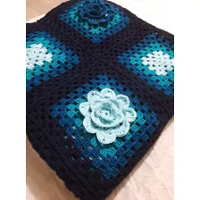 Colcha A Crochet Tonos Azul