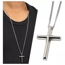 Colar Masculino Corrente Aço Inox Crucifixo Cruz Prata Homem