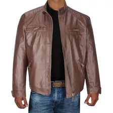 Chaqueta H De Cuero Con Cuello Alto Y Bolsillo Con Cremaller