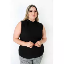 Roupa Feminina Plus Size Regata Gola Alta Malha Canelada