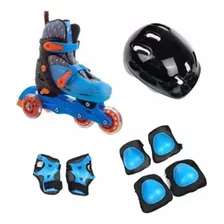 Patins Infantil Ajustável 4 Rodas + Kit Proteção 28-31 Azul