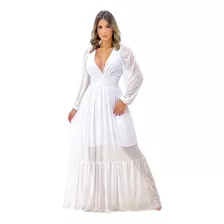 Vestido Feminino Tule Moda Evangélica Luxo Ótimo Caimento