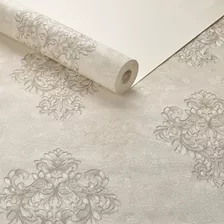 Papel De Parede Lavável Textura Arabescos Bege Alto Padrão