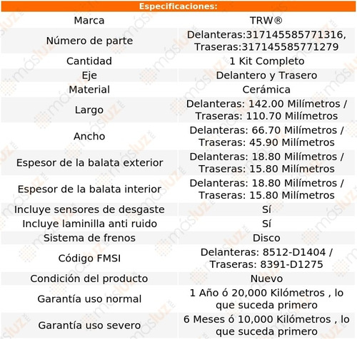 Set Balatas Cermicas Del + Tras Equinox 2016/2017 Trw Foto 2