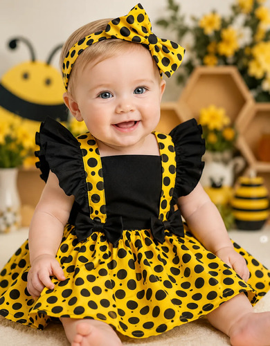 Jardineira Romper Body Roupa Para Bebe Abelhinha Foto Menina