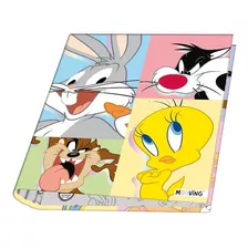 Carpeta Looney Tunes A4 Escolar Oficina Mooving Ganchos 2x40 Diseño Personajes Pastel