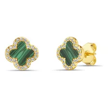 Par Aros Linea Alhambra, Flor Verde, Plata 925 Enchapada