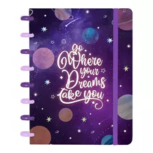 Caderno Disco Iscool Criativo A5 Cosmos Planetas Roxo