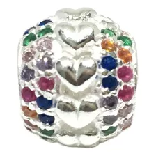 Dije Dona Separador Multicolor Con Corazones Plata 925