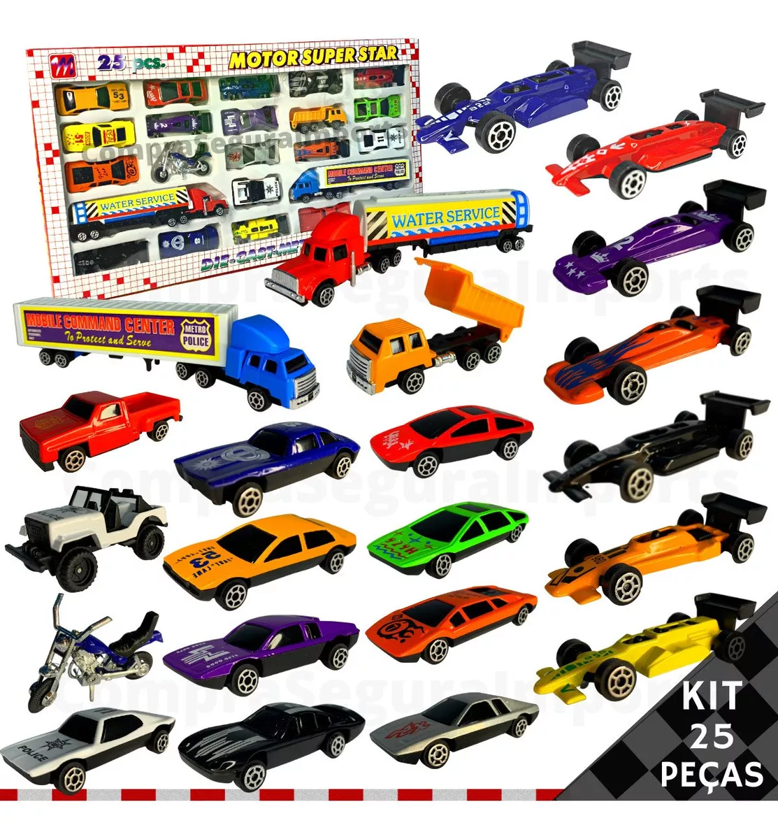 Kit 25 Carrinhos De Metal Carro De Brinquedo Miniaturas