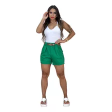 Shorts Feminino Cintura Alta Meia Coxa Alfaiataria C/ Cinto 