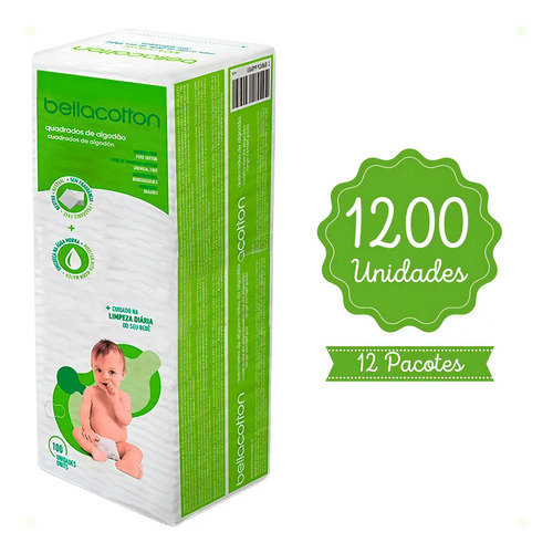 Algodão Bellacotton Quadrado Para Bebê - 12 Pacotes Branco