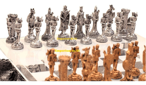 Jogo Tabuleiro De Xadrez Luxo Cavaleiros Medievais 3d 32 Pcs