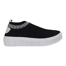 Tênis Meia Feminino Knit Flatform Sem Cadarço - Cor Preto