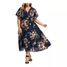 Vestido Casual De Talla Grande Con Estampado Floral Con Esta