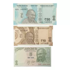Set Billetes De India 5, 10 Y 50 Rupias Mahatma Gandhi