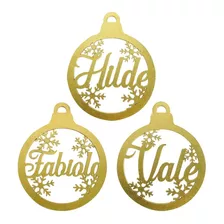 Kit 6 Esferas Navidad Personalizada Nombre Color Oro 10cm