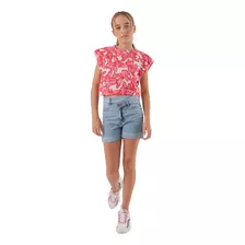 Camisa Manga Sisa Tipo Crop Con Cintura Elástica Para Niña 