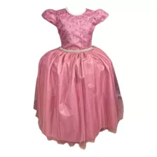 Vestido Infantil Princesas Rose Aniversário Luxo + Brinde