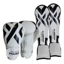 Kit De Muay Thai Branco Olimpo Luva Caneleira Profissional 