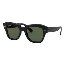 Óculos De Sol Ray-ban Wayfarer State Street Médio Armação De Acetato Cor Polished Black, Lente Green De Cristal Clássica, Haste Polished Black De Acetato - Rb2186