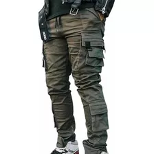 Pantalón Jogger Dril Stretch Cargo Multi Bolsillos Hombre