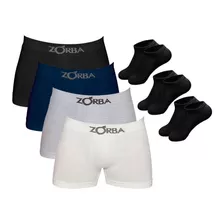 Kit 10 Cuecas Boxer Algodão Sem Costura + 9 Pares De Meias