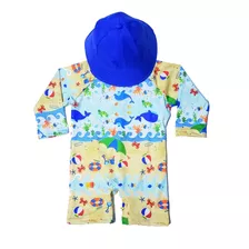 Macacão E Chapéu Proteção Solar Uv Bebe Praia, Piscina