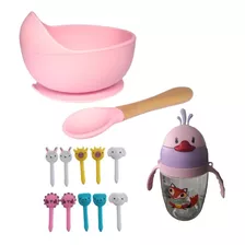 Set De Alimentación Para Bebé Cuenco De Silicona Rosado