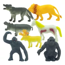 Animais Bichos Safari Kit Plástico Miniaturas Didático Leão