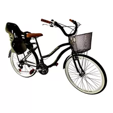 Bicicleta Aro 26 Retrô Beach 18v Com Cadeirinha Traseira