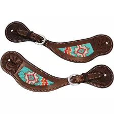 Challenger Horse Western Tooled Leather Teal Beaded Inlay Co