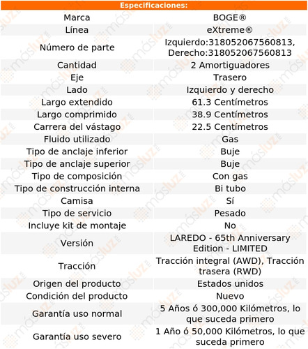 Kit 2 Amortiguadores Gas Tras G Cherokee V6 3.7l 05/10 Boge Foto 2