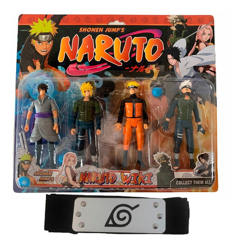 Kit 4 Brinquedo Naruto Articulado + Bandana Brinde