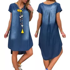 Vestido Feminino Verão Com Decote Em V Jeans Longos Vestidos