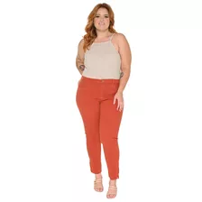 Calça Feminina Sarja Plus Size Skinny Barra Dobrada